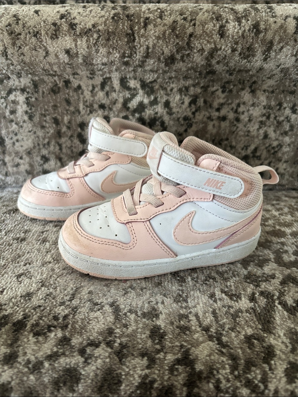 Nike court borough Kids Pink and White Mid-Top Sneakers 8T